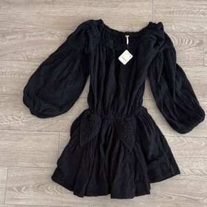 NWT Free People Cotton Gauze Black Dress
